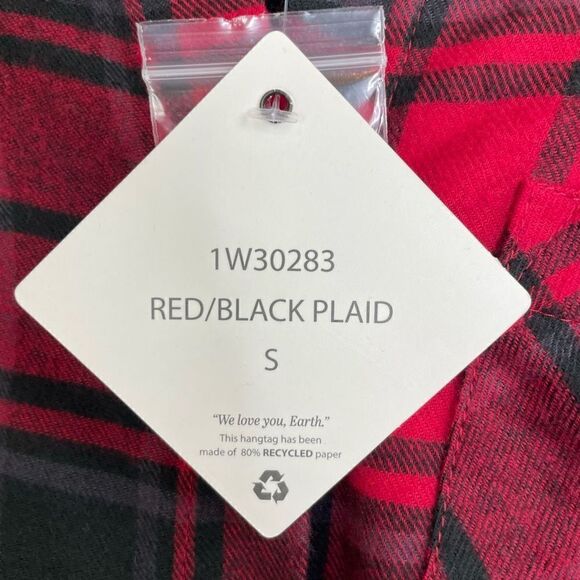Hippie Rose Red Black Plaid Flannel Long Sleeve Button-Down Shirt Size S New - Picture 3 of 6
